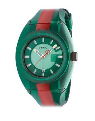 Gucci Transparent Nylon & Striped Rubber Strap Watch/green