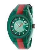 Gucci Transparent Nylon & Striped Rubber Strap Watch/green