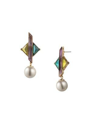 Carolee Florence Amethyst & Faux-pearl Triangular Stone Drop Earrings