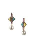 Carolee Florence Amethyst & Faux-pearl Triangular Stone Drop Earrings
