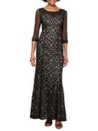 Alex Evenings Lace Beaded Illusion Evening Gown
