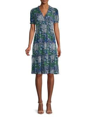 Michael Michael Kors Petite Smocked Paisley Ruffle Dress