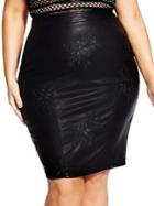 City Chic Plus Plus Embroidered Faux Leather Skirt