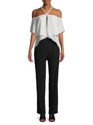 H Halston Colorblock Cold-shoulder Halter Jumpsuit