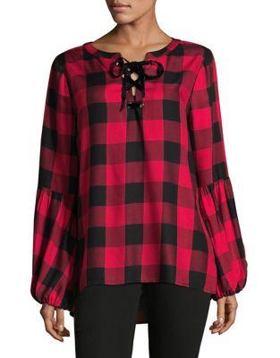 Highline Collective Checkered Lace-up Top