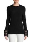 Ivanka Trump Lace Bell Sleeve Knit Top