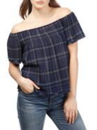 Lucky Brand Plaid Off-the-shoulder Cotton Top
