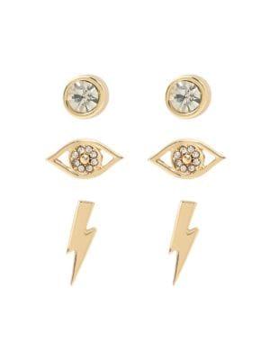 Bcbgeneration Starry Eyed 3-pair Goldtone & Pave Crystal Stud Earrings