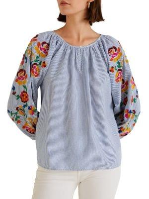 Mango Embroidered Striped Blouse