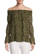 Michael Michael Kors Camo Butterflies Off-shoulder Top