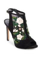 Karl Lagerfeld Paris Kater Suede Floral-embroidered Sandals
