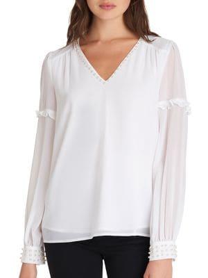 Karl Lagerfeld Paris Long Sleeve Embellished Blouse