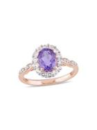Sonatina 14k Rose Gold, Oval Amethyst, White Topaz & Diamond Accent Halo Vintage Ring