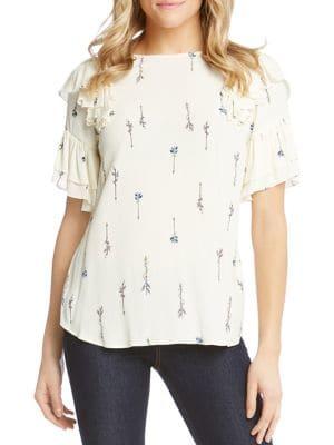 Karen Kane Ruffled Arrow-print Top