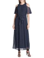 Calvin Klein Polka-dot Ruffled Cold-shoulder Maxi Dress