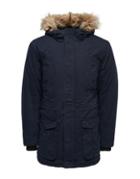 Only And Sons Faux Fur-trimmed Long Cotton Parka
