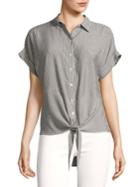 Jones New York Striped Short Sleeve Tie Hem Top