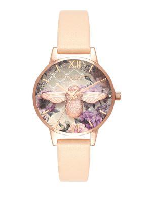 Olivia Burton Glasshouse Stainless Steel And Leather-strap Watch