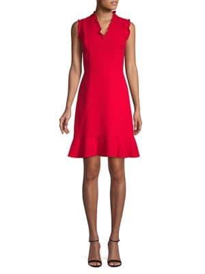 Karl Lagerfeld Paris Ruffled V-neck Fit-&-flare Dress