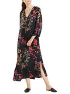 N Natori Floral-print Silky Satin Caftan