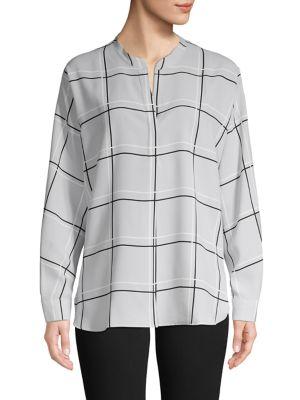 Lord & Taylor Checkered Split-neck Blouse
