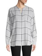 Lord & Taylor Checkered Split-neck Blouse