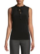 Karl Lagerfeld Paris Sleeveless Ruffle Neck Tie Blouse