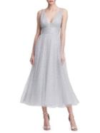 Marchesa Notte Glitter Tulle V-neck Empire Waist A-line Dress