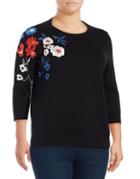 Lord & Taylor Plus Embroidered Floral Sweater