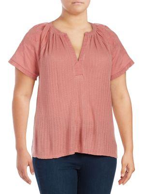 Lucky Brand Plus Embroidered Raglan-sleeve Top