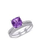 Sonatina 2-piece 14k White Gold, Amethyst & 0.25 Tcw Diamond Bridal Ring Set