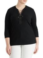 Lauren Ralph Lauren Plus Lace-up Stretch-cotton Top