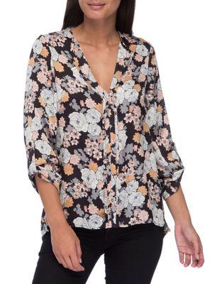 B Collection By Bobeau Cristy Pleat-back Floral-print Blouse