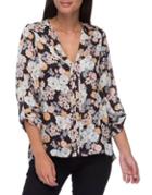 B Collection By Bobeau Cristy Pleat-back Floral-print Blouse