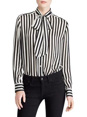 Polo Ralph Lauren Striped Silk Neck-tie Blouse