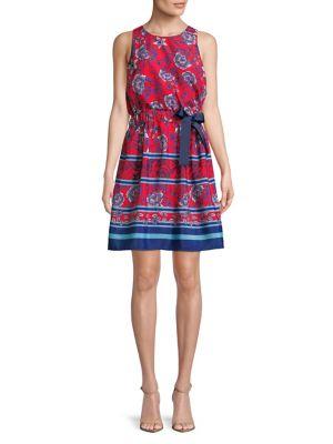 Eliza J Floral Ribbon Tie Sleeveless Dress