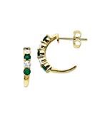 Lord & Taylor White Sapphire And Emerald 14k Gold Hoop Earrings
