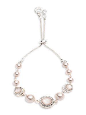 Anne Klein Silvertone, Crystal And Pink Faux Pearl Slider Bracelet