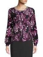 Karl Lagerfeld Paris Faux Pearl Embellished Mixed Media Top