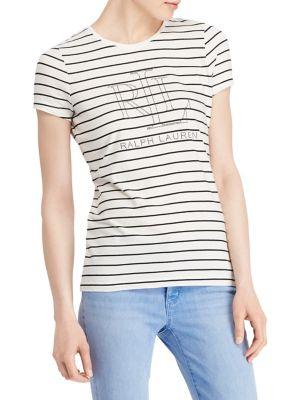 Lauren Ralph Lauren Stripe Studded Logo Tee