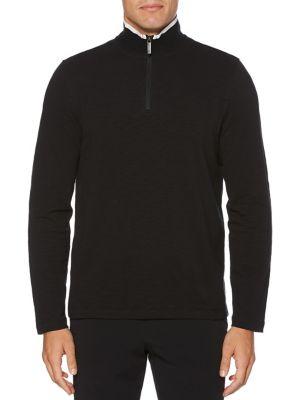 Perry Ellis Solid Quarter-zip Long-sleeve Sweatshirt