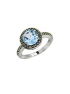 Lord & Taylor Marcasite And Blue Topaz Halo Ring