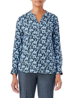 Olsen Split Neck Poppy Printed Blouse