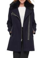 Karl Lagerfeld Paris Faux Fur-trim Asymmetrical-zip Coat