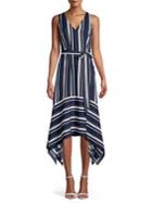 Vince Camuto Tied Stripe V-neck Handkerchief Dress