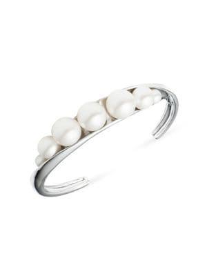 Carolee Michelle White Faux Pearl Open Cuff Bracelet