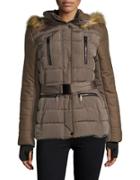 French Connection Faux Fur-trimmed Belted Puffer Coat