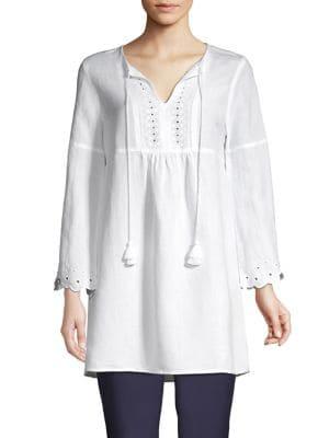 Tommy Bahama Island Eyelet Embroidered Linen-blend Tunic