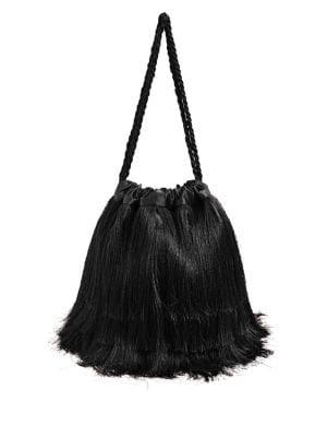 Mango Fringe Satin Bucket Bag
