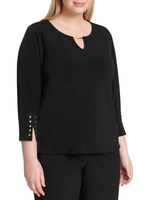Calvin Klein Embellished Quarter-sleeve Top